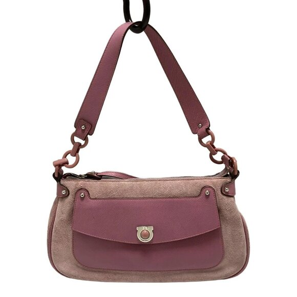 Salvatore Ferragamo Handbags - Salvatore Ferragamo Gancini Light Pink Pink Suede Leather 203-073025